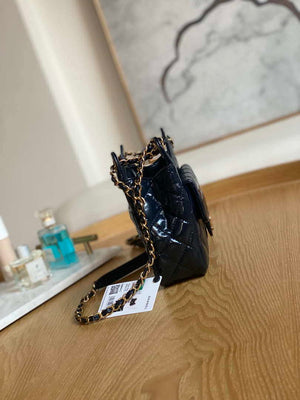 Chanel AS3710 Small Hobo Handbag Shiny Crumpled Calfskin & Gold-Tone Metal Navy blue - Default Title - View 4