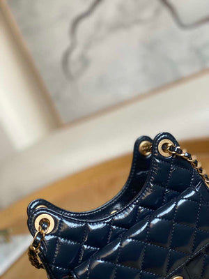 Chanel AS3710 Small Hobo Handbag Shiny Crumpled Calfskin & Gold-Tone Metal Navy blue - Default Title - View 5
