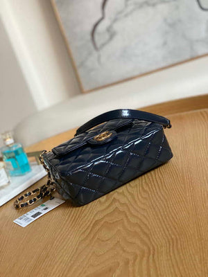 Chanel AS3710 Small Hobo Handbag Shiny Crumpled Calfskin & Gold-Tone Metal Navy blue - Default Title - View 6