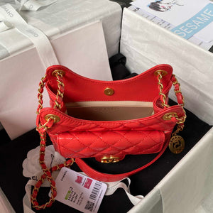 Chanel AS3710 Small Hobo Handbag Shiny Crumpled Calfskin & Gold-Tone Metal Red - Default Title - View 7