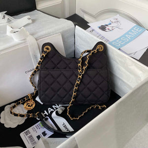 Chanel AS3710 Small Hobo Handbag Velvet & Gold-Tone Metal Black - Default Title - View 2
