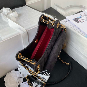 Chanel AS3710 Small Hobo Handbag Velvet & Gold-Tone Metal Black - Default Title - View 7