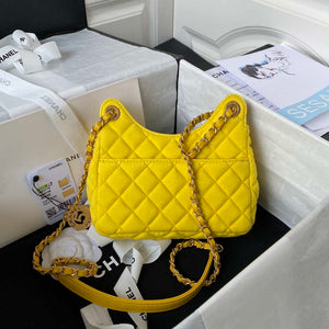 Chanel AS3710 Small Hobo Handbag Velvet & Gold-Tone Metal Yellow - Default Title - View 2