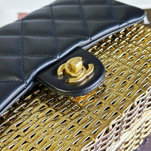 Chanel AS3712 Large EVENING BAG Lambskin & Gold Metal Black & Gold - Default Title - View 7