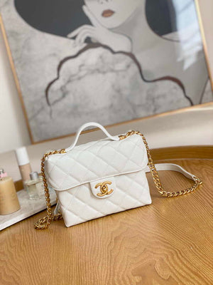 Chanel AS3729 Small Vanity Case Grained Calfskin & Gold-Tone Metal White - Default Title - View 1