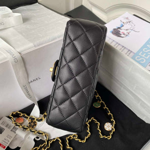 Chanel AS3737 Mini Flap Bag Lambskin Enamel & Gold-Tone Metal Black - Default Title - View 6