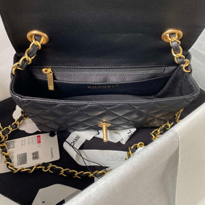 Chanel AS3737 Mini Flap Bag Lambskin Enamel & Gold-Tone Metal Black - Default Title - View 7