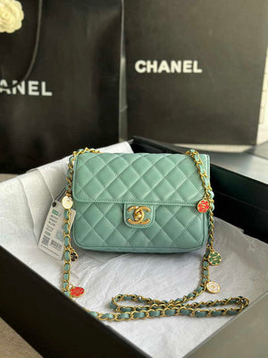 Chanel AS3737 Mini Flap Bag Lambskin Enamel & Gold-Tone Metal Blue - Default Title - View 1