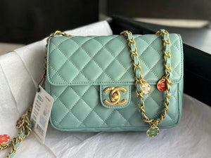 Chanel AS3737 Mini Flap Bag Lambskin Enamel & Gold-Tone Metal Blue - Default Title - View 2