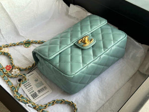 Chanel AS3737 Mini Flap Bag Lambskin Enamel & Gold-Tone Metal Blue - Default Title - View 6