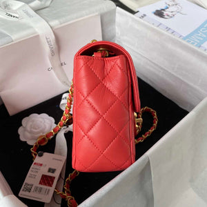 Chanel AS3737 Mini Flap Bag Lambskin Enamel & Gold-Tone Metal Red - Default Title - View 5