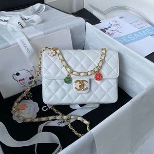 Chanel AS3737 Mini Flap Bag Lambskin Enamel & Gold-Tone Metal White - Default Title - View 1
