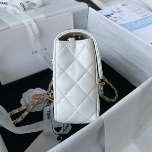 Chanel AS3737 Mini Flap Bag Lambskin Enamel & Gold-Tone Metal White - Default Title - View 5