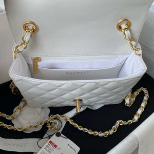 Chanel AS3737 Mini Flap Bag Lambskin Enamel & Gold-Tone Metal White - Default Title - View 7