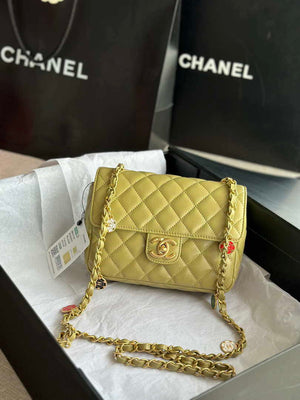 Chanel AS3737 Mini Flap Bag Lambskin Enamel & Gold-Tone Metal Yellow - Default Title - View 1