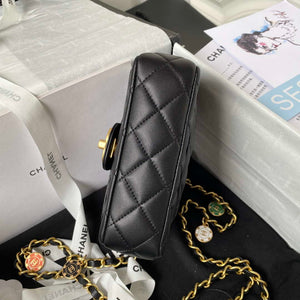 Chanel AS3738 Mini Flap Bag Lambskin Enamel & Gold-Tone Metal Black - Default Title - View 6