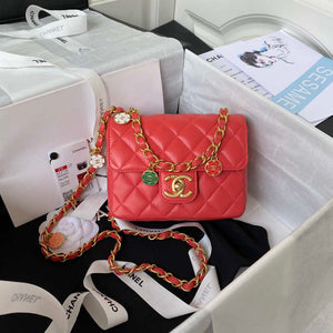 Chanel AS3738 Mini Flap Bag Lambskin Enamel & Gold-Tone Metal Red - Default Title - View 1