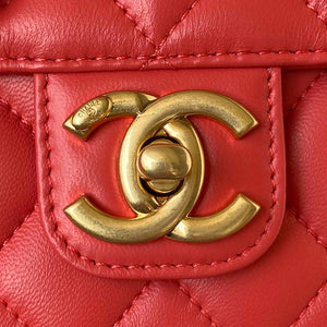 Chanel AS3738 Mini Flap Bag Lambskin Enamel & Gold-Tone Metal Red - Default Title - View 3