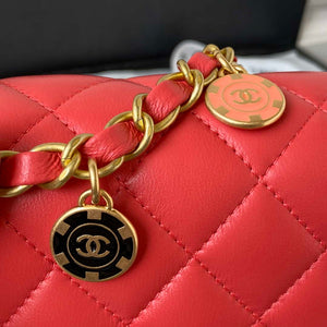 Chanel AS3738 Mini Flap Bag Lambskin Enamel & Gold-Tone Metal Red - Default Title - View 5