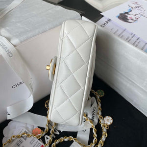 Chanel AS3738 Mini Flap Bag Lambskin Enamel & Gold-Tone Metal White - Default Title - View 6