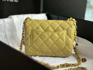 Chanel AS3738 Mini Flap Bag Lambskin Enamel & Gold-Tone Metal Yellow - Default Title - View 4