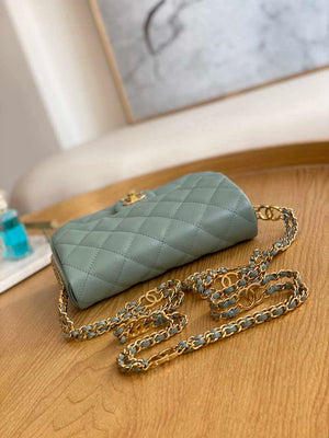 Chanel AS3757 Mini Flap Bag Grained Calfskin & Gold-Tone Metal Light Green - Default Title - View 5