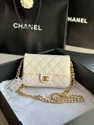 Chanel AS3757 Mini Flap Bag Grained Calfskin & Gold-Tone Metal White - Default Title - View 1