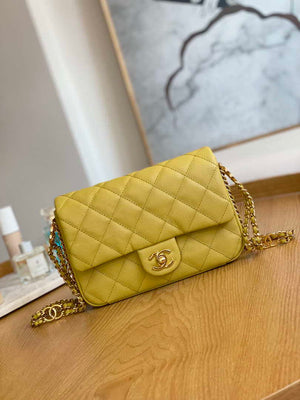 Chanel AS3757 Mini Flap Bag Grained Calfskin & Gold-Tone Metal Yellow - Default Title - View 1