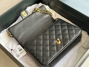 Chanel AS3777 Flap Bag Grained Calfskin & Gold-Tone Metal Black - Default Title - View 7