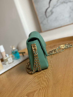 Chanel AS3777 Flap Bag Grained Calfskin & Gold-Tone Metal Green - Default Title - View 4