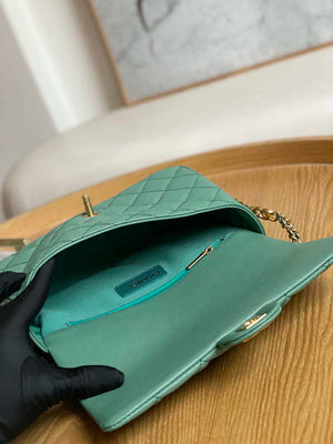 Chanel AS3777 Flap Bag Grained Calfskin & Gold-Tone Metal Green - Default Title - View 8