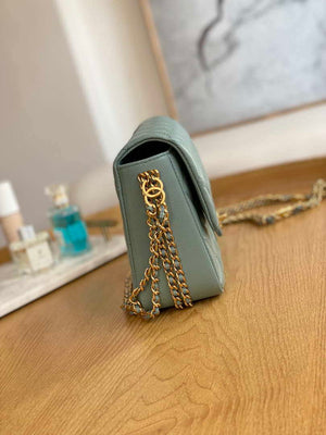 Chanel AS3777 Flap Bag Grained Calfskin & Gold-Tone Metal Light Green - Default Title - View 4