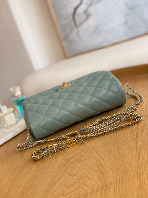 Chanel AS3777 Flap Bag Grained Calfskin & Gold-Tone Metal Light Green - Default Title - View 5