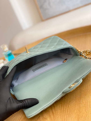 Chanel AS3777 Flap Bag Grained Calfskin & Gold-Tone Metal Light Green - Default Title - View 8