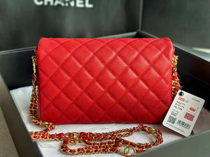 Chanel AS3777 Flap Bag Grained Calfskin & Gold-Tone Metal Red - Default Title - View 4