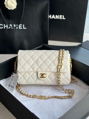 Chanel AS3777 Flap Bag Grained Calfskin & Gold-Tone Metal White - Default Title - View 1
