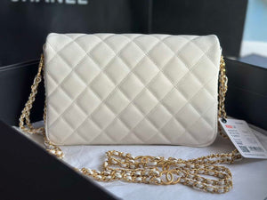 Chanel AS3777 Flap Bag Grained Calfskin & Gold-Tone Metal White - Default Title - View 4