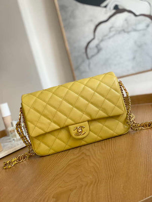 Chanel AS3777 Flap Bag Grained Calfskin & Gold-Tone Metal Yellow - Default Title - View 1