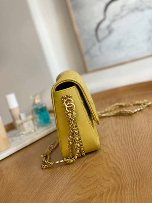 Chanel AS3777 Flap Bag Grained Calfskin & Gold-Tone Metal Yellow - Default Title - View 4