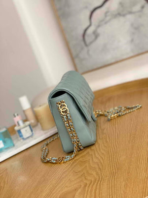 Chanel AS3777 Flap Bag Lambskin & Gold-Tone Metal Light Blue - Default Title - View 3