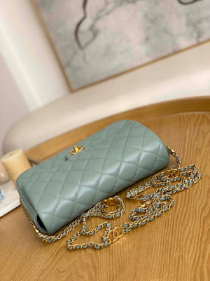 Chanel AS3777 Flap Bag Lambskin & Gold-Tone Metal Light Blue - Default Title - View 4