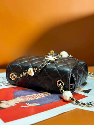 Chanel AS3782 MINI Flap Bag 23P Enamel Gold-Tone Metal Black 16cm - Default Title - View 3