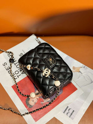 Chanel AS3782 MINI Flap Bag 23P Enamel Gold-Tone Metal Black 16cm - Default Title - View 6