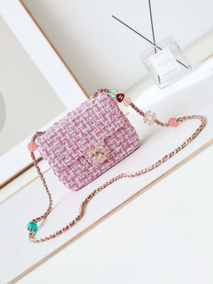 Chanel AS3782 MINI Flap Bag 23P Tweed Gold-Tone Metal 16cm Pink - Default Title - View 1