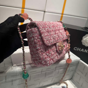 Chanel AS3782 MINI Flap Bag 23P Woolen Enamel Gold-Tone Metal Pink 16cm - Default Title - View 5