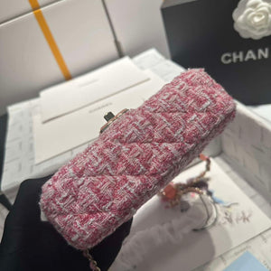 Chanel AS3782 MINI Flap Bag 23P Woolen Enamel Gold-Tone Metal Pink 16cm - Default Title - View 6
