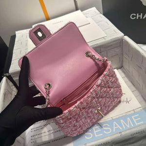 Chanel AS3782 MINI Flap Bag 23P Woolen Enamel Gold-Tone Metal Pink 16cm - Default Title - View 8