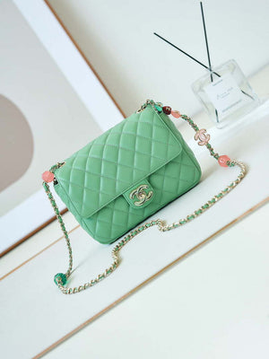 Chanel AS3783 Small Flap Bag 23P Lambskin Gold-Tone Metal 18.5 cm Green - Default Title - View 1