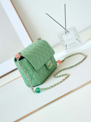 Chanel AS3783 Small Flap Bag 23P Lambskin Gold-Tone Metal 18.5 cm Green - Default Title - View 3