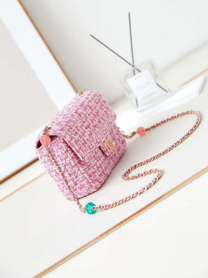 Chanel AS3783 Small Flap Bag 23P Tweed Gold-Tone Metal 18.5 cm Pink - Default Title - View 3